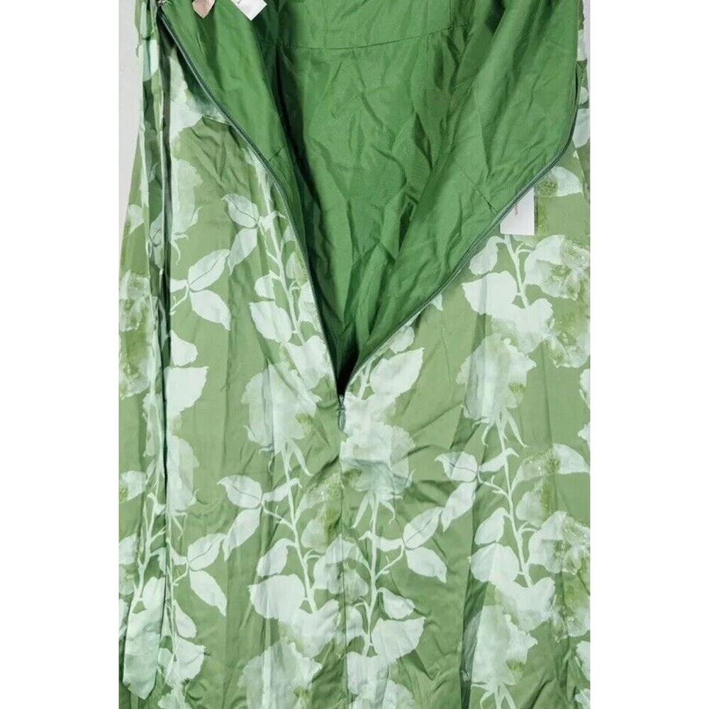 Hutch x ModCloth Tie-Back Midi Dress Green Floral Satin Size 12 Romantic Elegant - Picture 5 of 8
